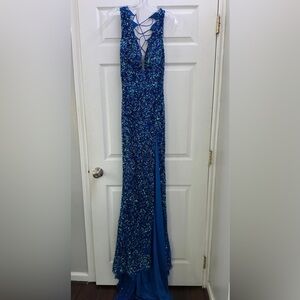 Elegant Blue Sequin Prom Dress